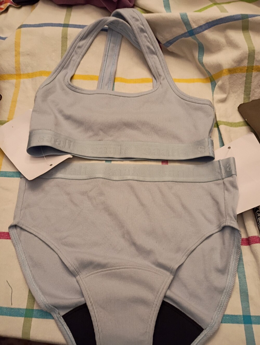 Saalt Light Blue Ribbed Women's Bralette and High-Waist Brief Set